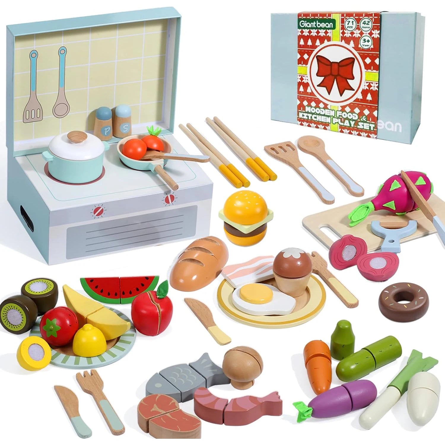 Wooden Play Food Set – 78PCS