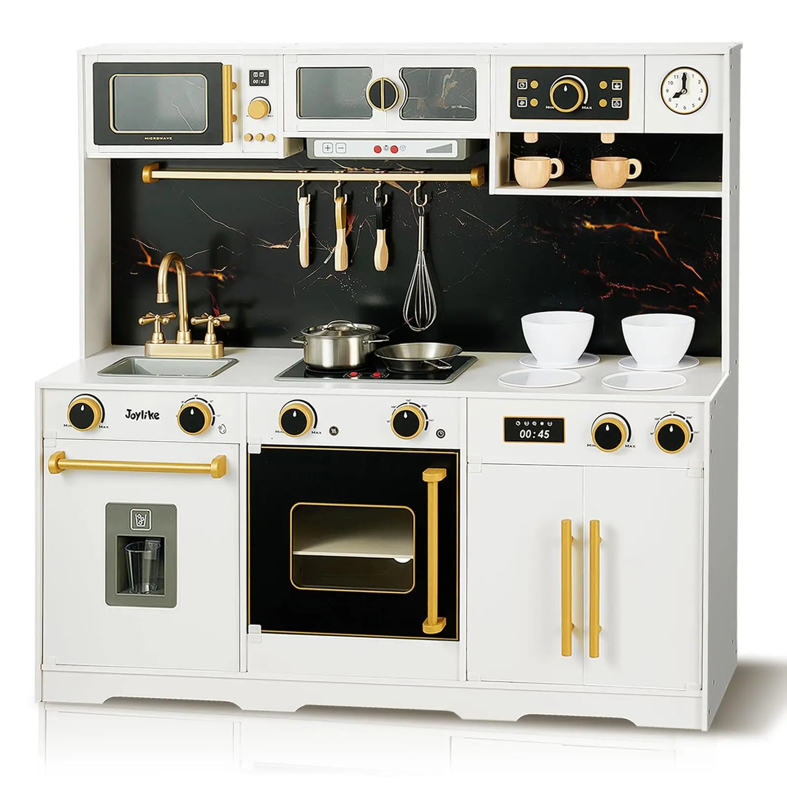 White Wooden Realistic Kids Kitchen Playset