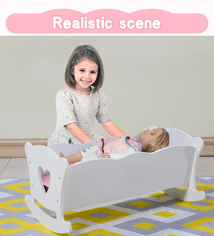 Rocking Baby Doll Crib with Pink Bedding Set
