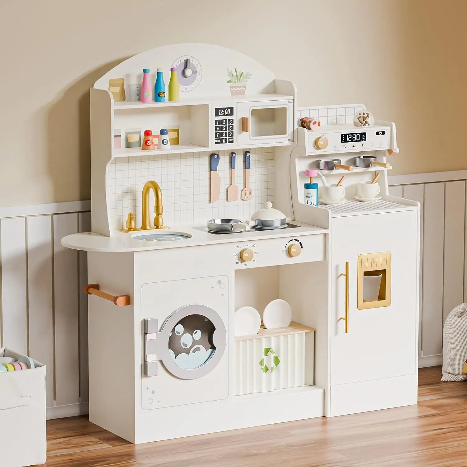 Wooden Play Kitchen with Coffee Machine