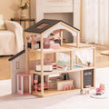 Wooden Dollhouse with 6 Rooms and 29-Piece Furniture Set