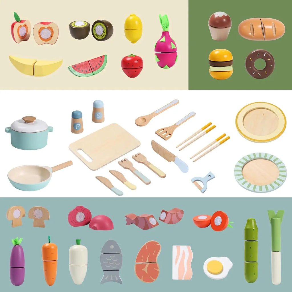Wooden Play Food Set – 78PCS