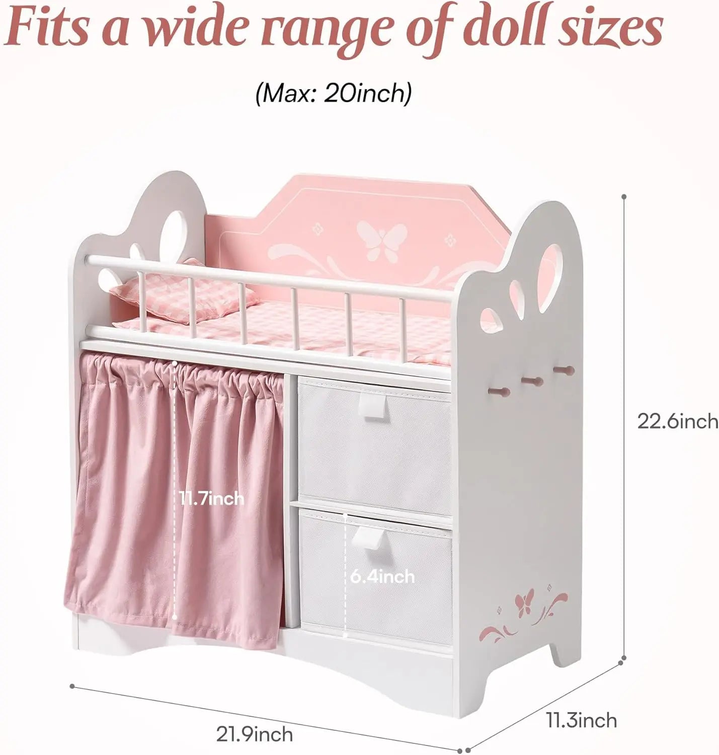 Pink Wooden Doll Crib