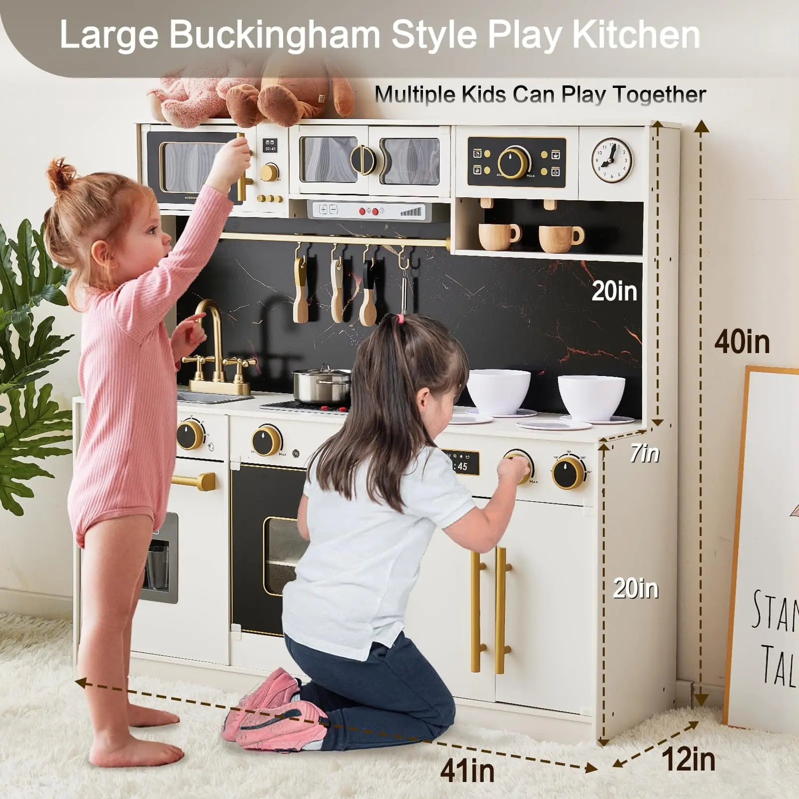 White Wooden Realistic Kids Kitchen Playset