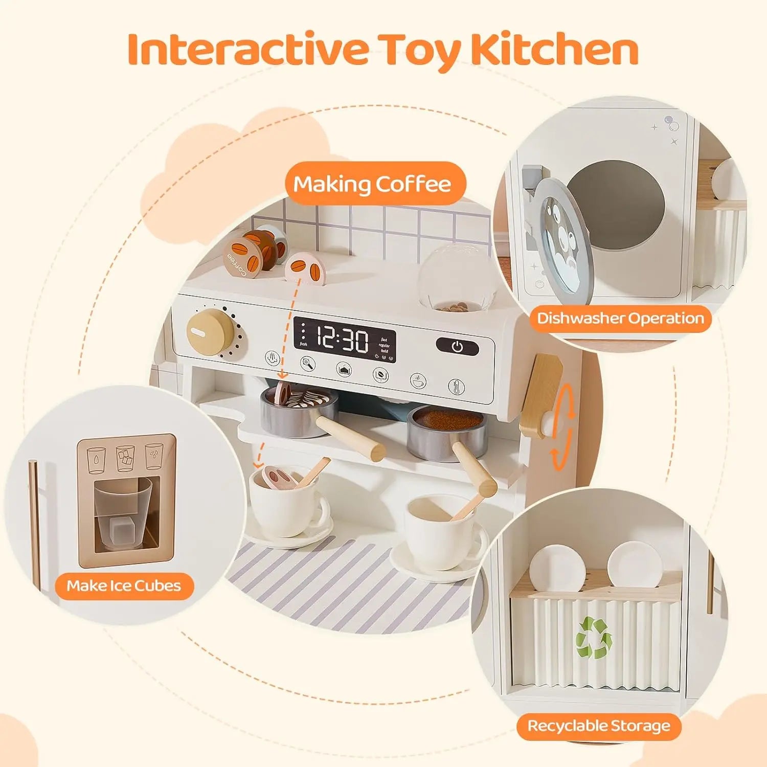 Wooden Play Kitchen with Coffee Machine