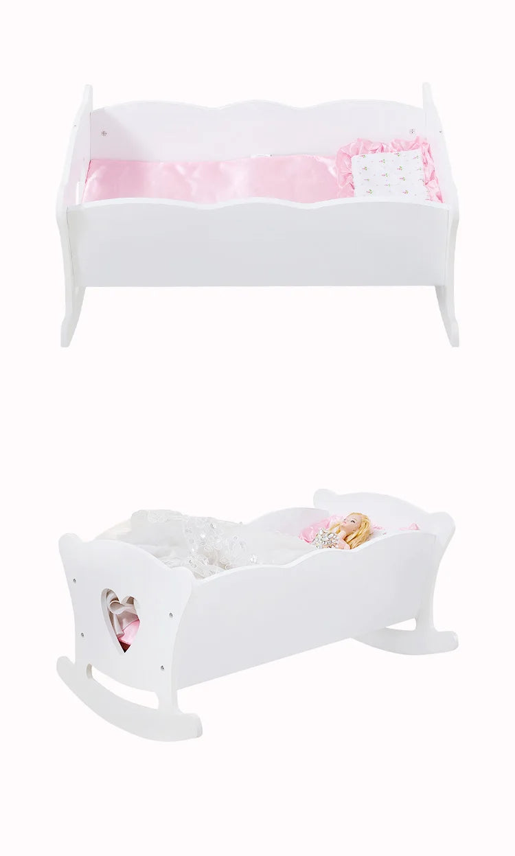 Rocking Baby Doll Crib with Pink Bedding Set