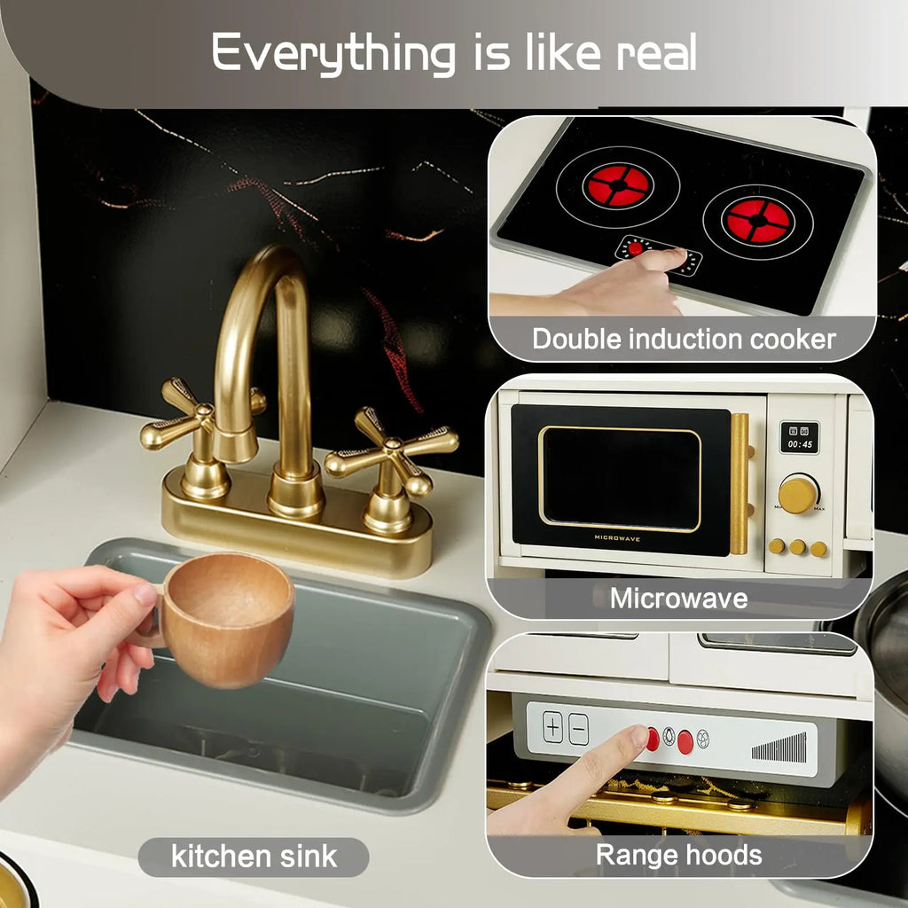 White Wooden Realistic Kids Kitchen Playset