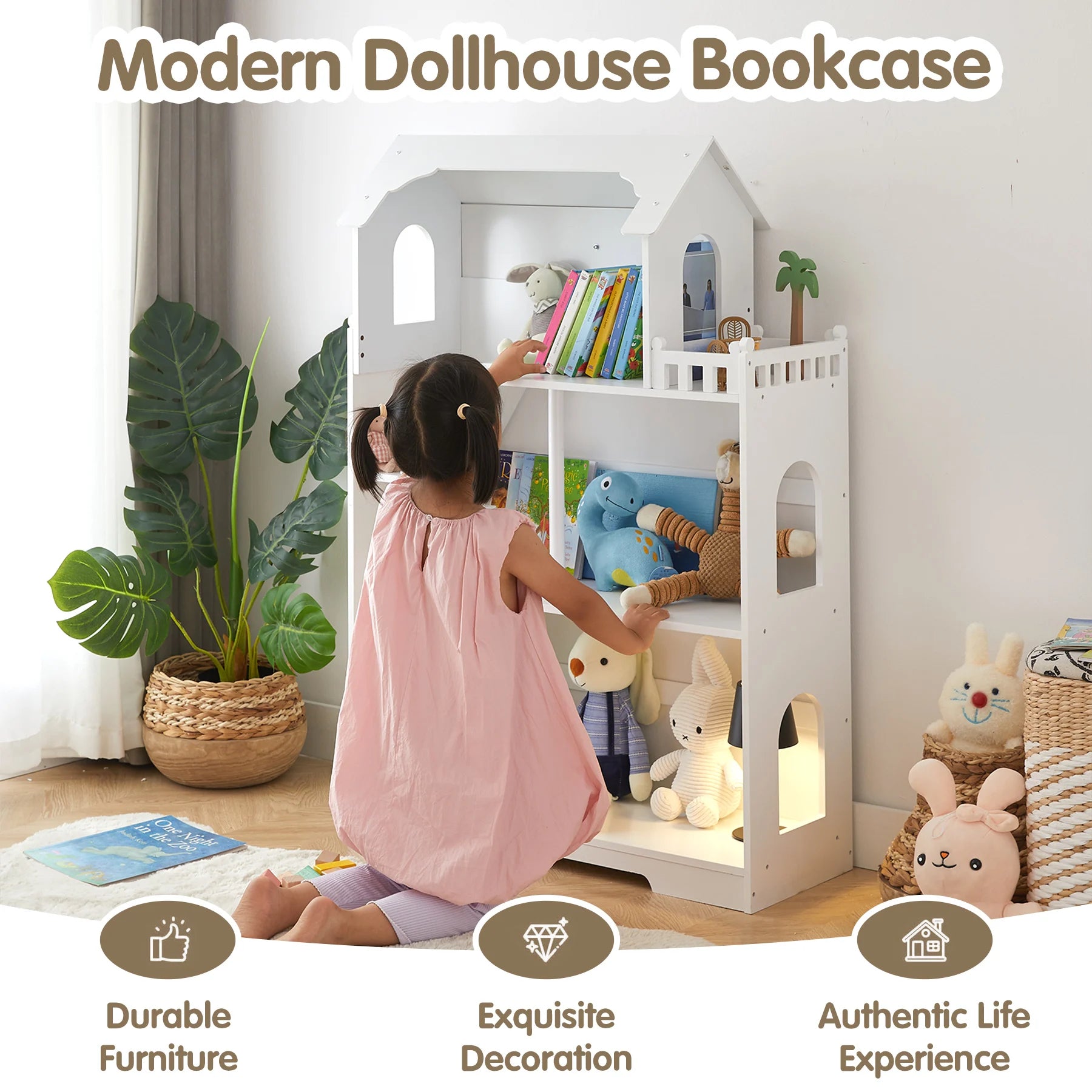 Wooden Dollhouse Bookshelf