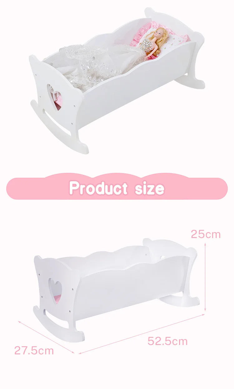 Rocking Baby Doll Crib with Pink Bedding Set