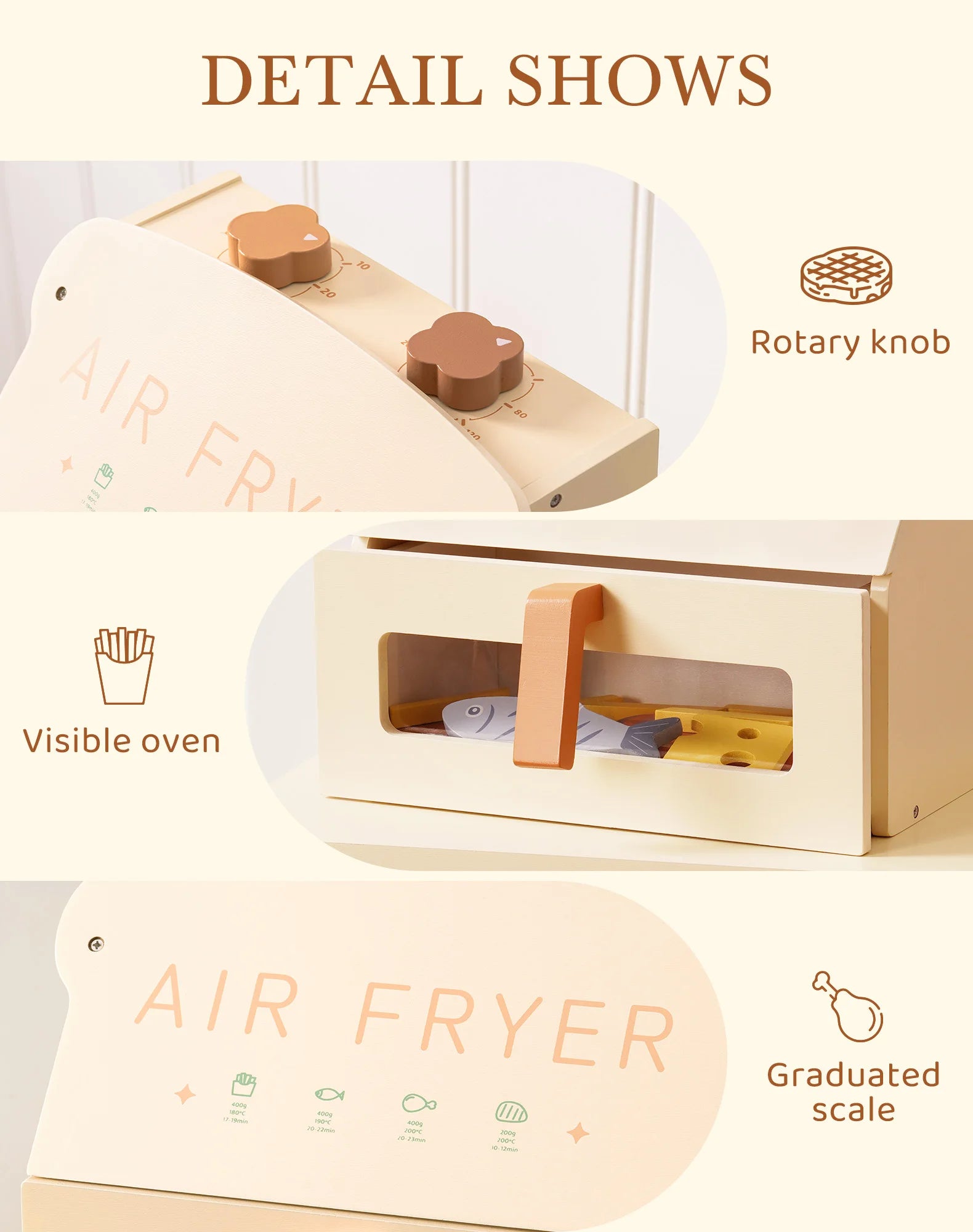 Wooden Air Fryer Play Kitchen Set