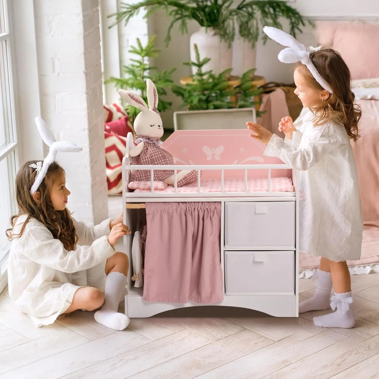 Pink Wooden Doll Crib