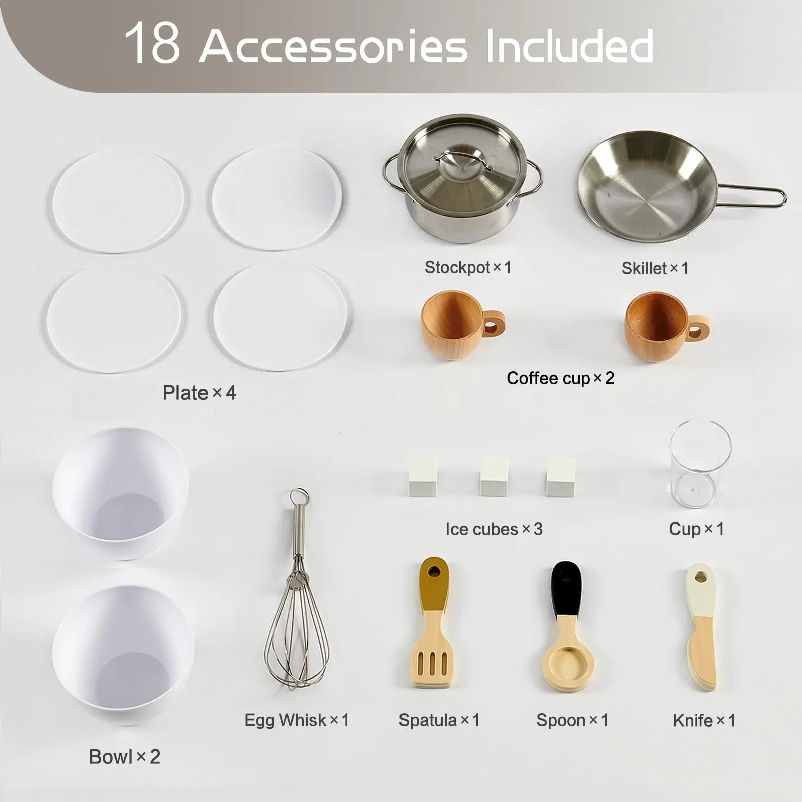 White Wooden Realistic Kids Kitchen Playset