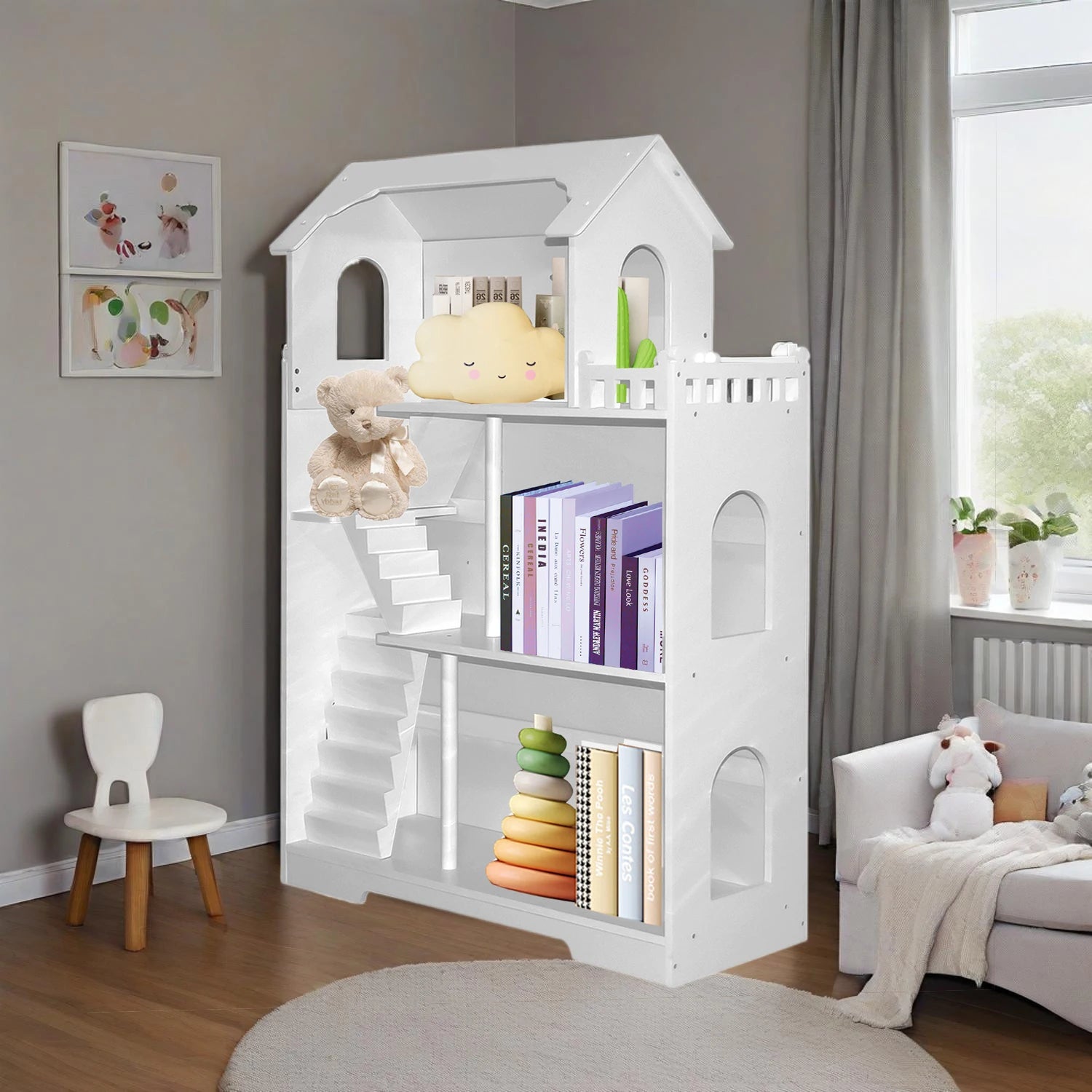 Wooden Dollhouse Bookshelf
