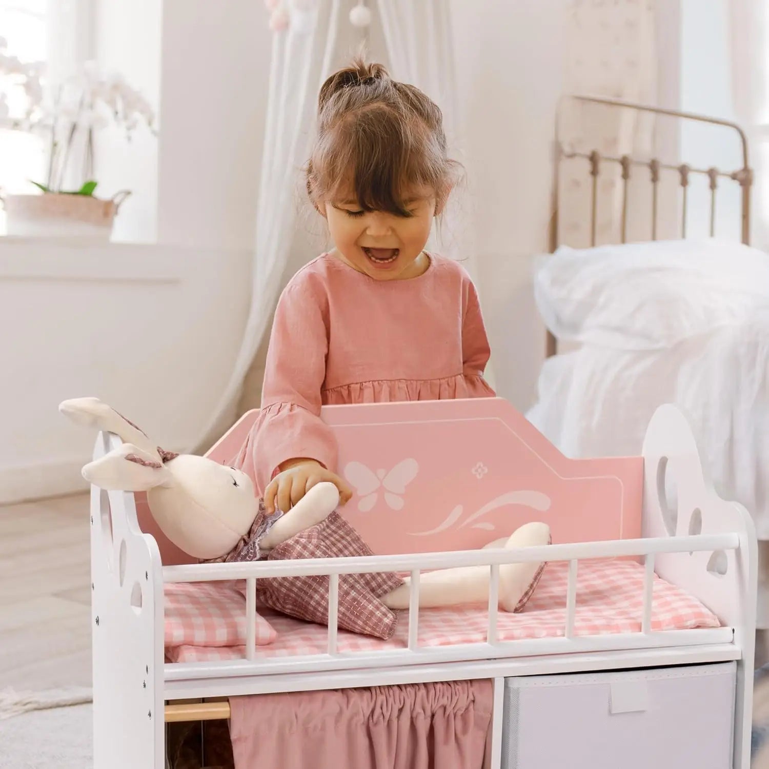 Pink Wooden Doll Crib