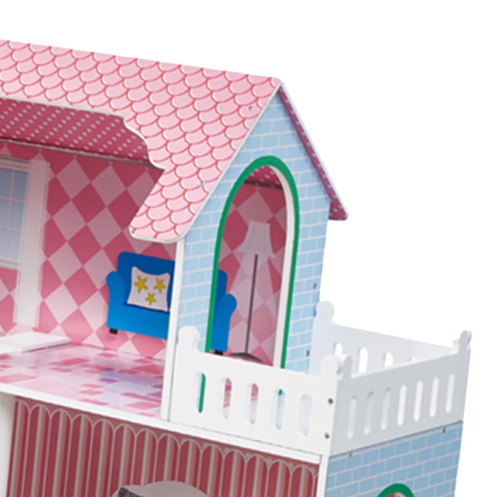 3-Tier Wooden Dollhouse with Furniture