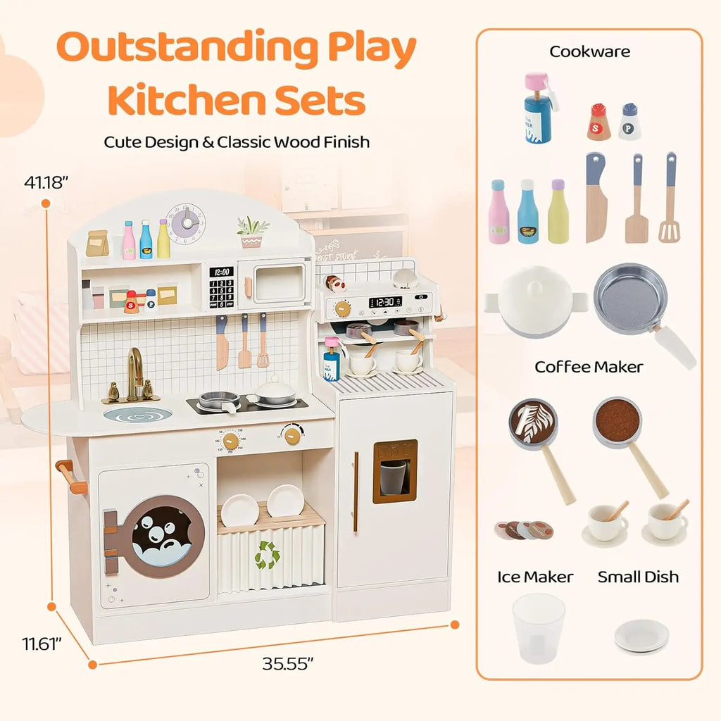 Wooden Play Kitchen with Coffee Machine