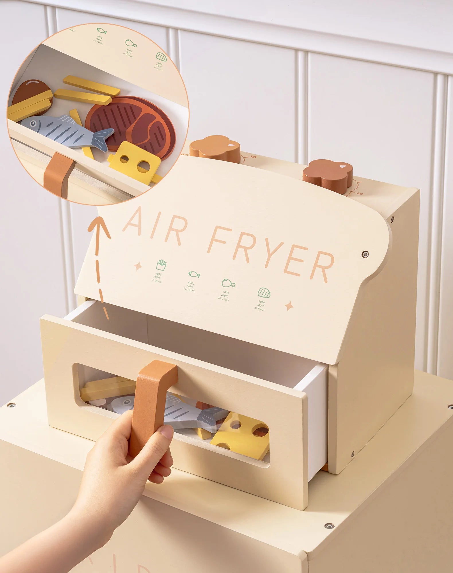 Wooden Air Fryer Play Kitchen Set