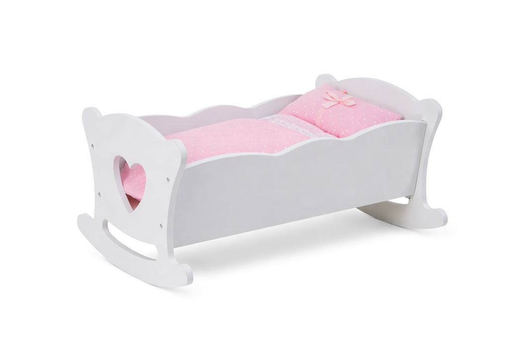 Rocking Baby Doll Crib with Pink Bedding Set
