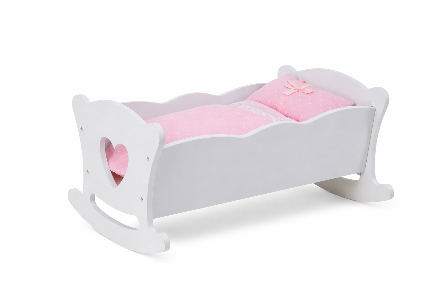 Rocking Baby Doll Crib with Pink Bedding Set